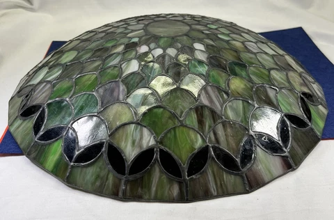 Tiffany Style Green Stained Glass Uplighter Lightshade Pendant Complete Antique Cover