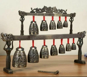 Chinese Tibet Feng Shui Dragon Poem Brass Glockenspiel Chime-bells Serial Bells - Picture 1 of 4