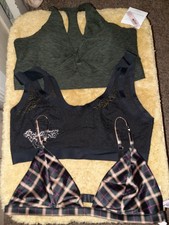 Lot Of 3 Xl Victoria's Secret Sport Bra Bralette Nwt green plaid black wireless