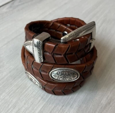 Cinturón de cuero marrón para mujer BRIGHTON plateado concho boho talla pequeña Foto 1 de 4