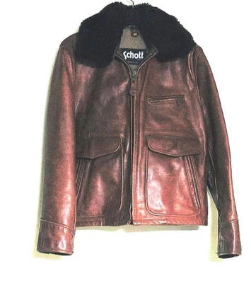 Schott Trucker Jacket Brown Leather With Fur - Image 1 of 4