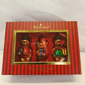 Waterford Holiday Heirlooms Set (3) TEDDY BEARS Glass Christmas Ornament 144545 - Picture 1 of 6
