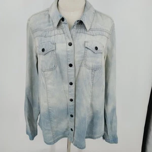 Chaqueta Camisa Denim Ruff Tallada Mujer Desteñida Azul Claro Frente a Presión con Bolsillo Talla XL - Imagen 1 de 11