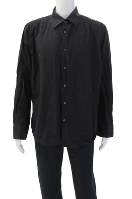 Camisa de vestir Theory para hombre a rayas con botones Winston negra talla extra grande Foto 1 de 4
