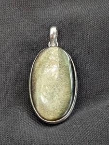 NWOT! BEAUTIFUL SILVER OBSIDIAN LARGE STERLING SILVER PENDANT - Picture 1 of 5