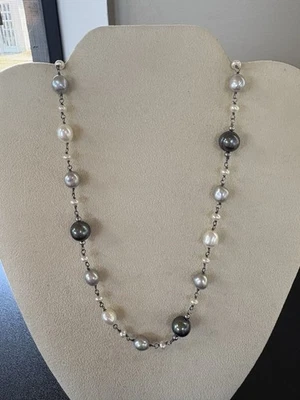 Mixed Pearl Necklace - 34” 925 Black, Grey And WHITE Tahitian Pearls - Image 1 of 4