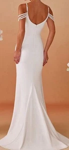 Kleid Hochzeit Standesamt M 38 Weiß Fest Brautkleid Neu Perlen SHEIN Lg Schlitz - Bild 1 von 4