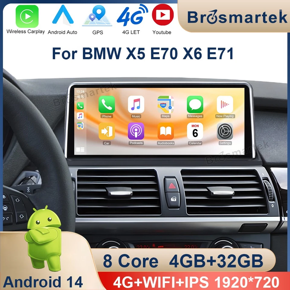 10.25" Android 14 Autoradio Für BMW X5 E70 X6 E71 CIC CarPlay 8-Kern 4+32GB WiFi - Bild 1 von 4