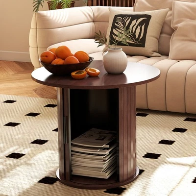 23.6" Round Side Table Circle End Table Farmhouse w/Hidden Storage Living Room - Image 1 of 4