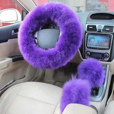 3Pcs Fashion Fluffy Fuzzy Wool Fur Soft Car Steering Wheel Cover Winter - Изображение 1 из 4