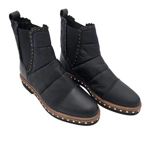 Free People Atlas Size 38.5 Puffer Leather Studded Pull On Chelsea Boot Black - Picture 1 of 7