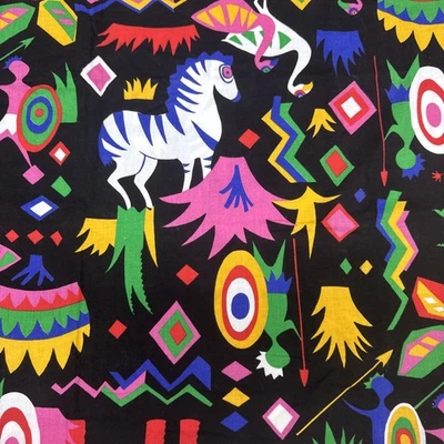 Bright Benin Print African Theme Black Cotton Fabric BTY #16 - Image 1 of 3