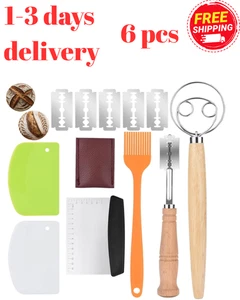 Danish Dough Whisk - Bench Scraper Bread Lame Sourdough Scoring Tool Set Of - Picture 1 of 8