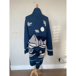 MOTHER The Patch Pocket Hip Alpaca Blend Long Cardigan Blue Mountain Large - Picture 1 of 8