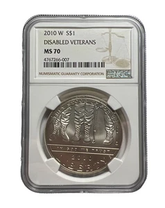 2010-W Disabled Veterans S$1 Commemorative Silver Dollar NGC MS70 - Picture 1 of 5