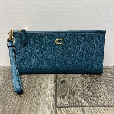 Cartera Coach CC553 Turquesa Profunda Doble Cremallera Cuero Guijarro Foto 1 de 4