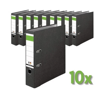 MARKENLOS, IC-OFFICE 10er Set Ordner schwarz A4 8cm Wolkenmarmor Briefordner Aktenordner Balken grün