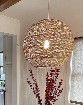 Serena & Lily Headlands Rattan Round Pendant (20” DIAM)-Natural Brown - Image 1 of 4