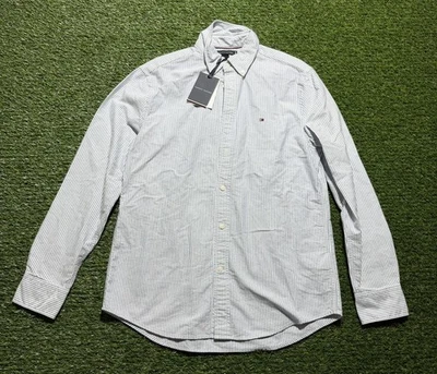 NUEVO CON ETIQUETAS Tommy Hilfiger Para hombres M Calce Regular Rayas Elastizadas Oxford Camisa Manga Larga  Foto 1 de 4