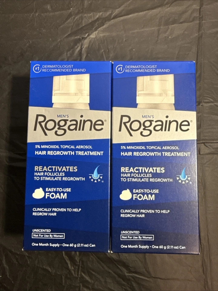 (2) Espuma para regeneración del cabello Rogaine 5 % minoxidil para hombre 2,11 oz caducidad 26/12 Foto 1 de 1