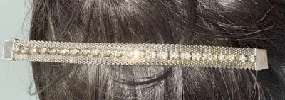 Barra de cabelo Silvertone malha strass barrette 5" de comprimento - Imagem 1 de 4