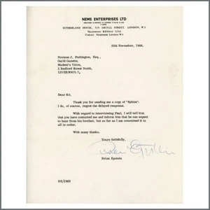 Brian Epstein Signed NEMS Letter To A Student Journalist In Liverpool (UK) - Picture 1 of 2