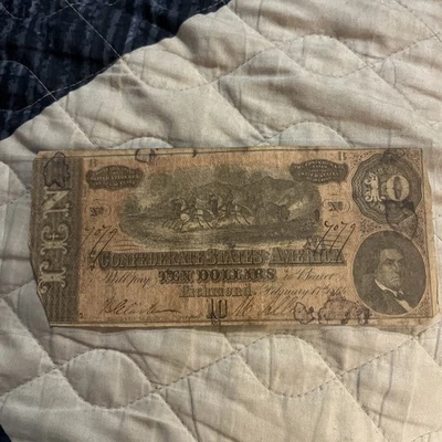 1864 $10 Confederate States of America Civil War Banknote Richmond Currency - Image 1 of 4