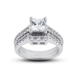 2.62ct G-VS1 Princess Natural Diamonds Plat Vintage Style Ring with Wedding Band - Picture 1 of 3