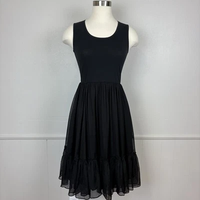 DKNY Donna Karan NY Midi Dress Sz 6 Sheer Silk Chiffon Skirt Ruffled Ballerina - Image 1 of 4