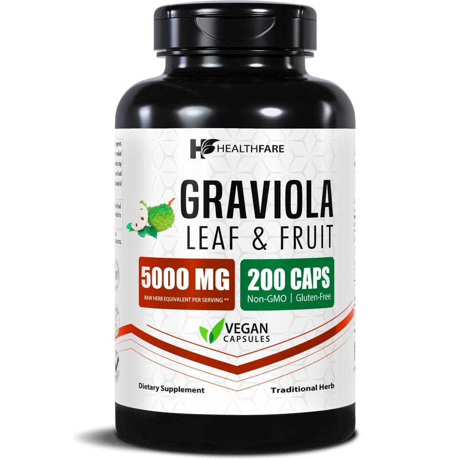 Cápsulas de graviola extrato de folhas e frutas 5000mg | 200 cápsulas | alta potência - Imagem 1 de 4
