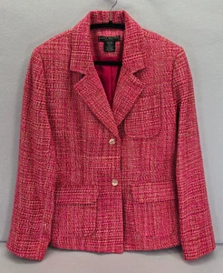 Harris Wallace NY Wms 10 Silk Tweed Einreiher Blazer Rot Rosa Beige - Bild 1 von 15