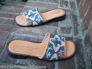 STUBBS & WOOTTON TOO FLEUR DE LIS TAPESTRY OPEN LOW HEEL SLIDE SANDAL 6.5 ITALY - Picture 1 of 10