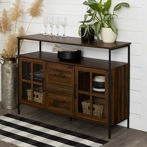 Walker Edison Furniture Industrial 3-Door Buffet Sideboard 48" Dark Walnut NB122 - Picture 1 of 10