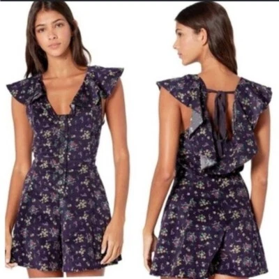 全新 Free People Violet Visions 连衫裤 灯芯绒花卉音乐会 节日 国家 S — 第 1/4 张图片