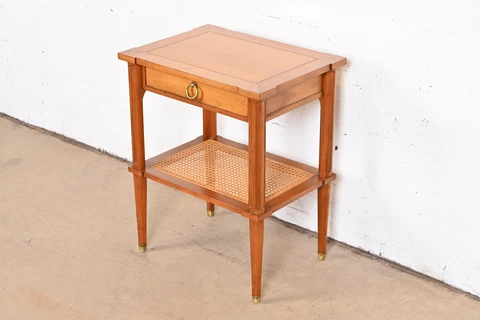 Baker Furniture French Regency Louis XVI Cherry Wood and Cane Bedside Table Cover