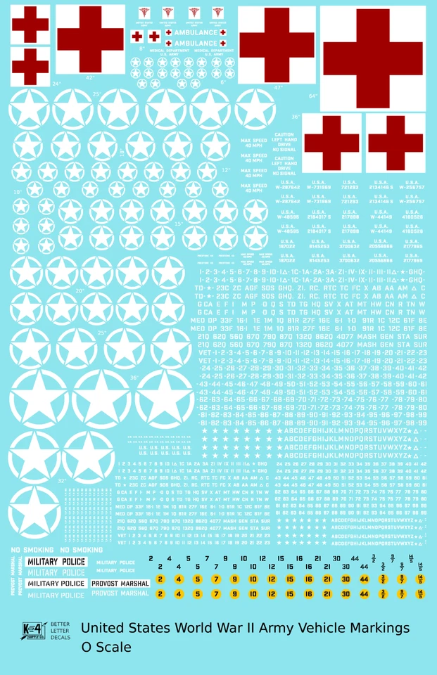 K4 O 1:48 Scale Decals USA World War II Army Jeep Truck Vehicle Circle Star - Image 1 of 3