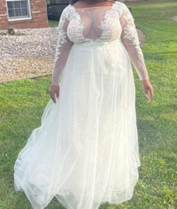 Wedding Dress Lace Long Sleeve Plus - Picture 1 of 2