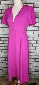 ☆ NWT Monteau Los Angeles Womens Short Sleeve V-Neck A-Line Dress Medium Magenta - Picture 1 of 11