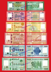 LIBANO SET 1000 5000 10000 20000 50000 100000 Livres 2016-2021 P 90-95 UNC - Imagen 1 de 1