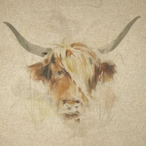Fabric Digitally Printed Panel of 3 of the same Highland cow Prints - Picture 1 of 3