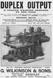 G WILKINSON & SONS Keighley; Double Boring Machine - Old Engineering Advert 1909