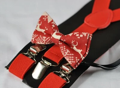 Pajarita roja Navidad Alces ELK Navidad + Tirantes Braces Niños Jóvenes Niños Foto 1 de 4