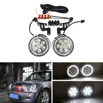 Parachoques delantero mini luces de rally LED halo DRL para Mini Cooper R50 R52 R53 S JCW Foto 1 de 4