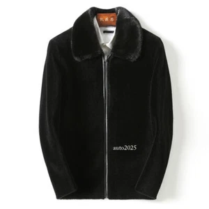 Neu Schaf geschoren Pelz All-in-One Herren Kurz Nerz Pelzmantel Revers Pelzmantel Jacke - Bild 1 von 12