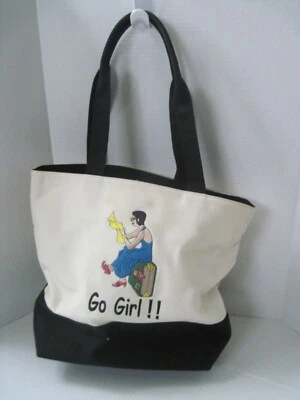 Women's Casual Canvas Linen Tote Purse Inscribed GO GIRL by Bueno 17x13 New - Image 1 of 4