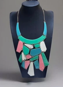 Großes buntes Halsband Latz Halskette & Ohrring Set Bijoux Stella Emaille Neu - Bild 1 von 3