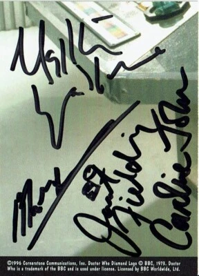 Caroline John Janet Feilding Matthew Waterhouse hand signed Dr Who trade card - Image 1 of 2