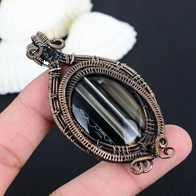 Ботсванский кулон из агата с драгоценными камнями в медной проволоке подарок на годовщину - Изображение 1 из 4