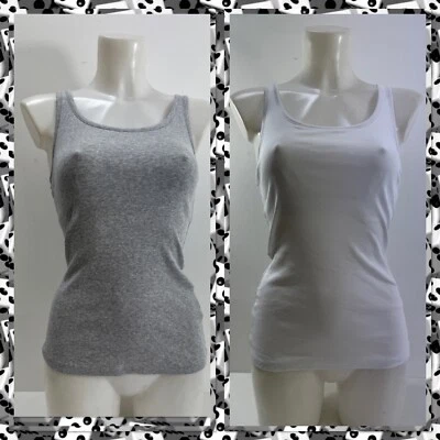 Paquete de 2 chalecos corporales Ex M&S ricos en algodón con soporte secreto gris y blanco talla 10-22 Foto 1 de 4