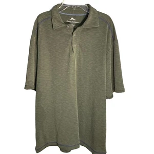 Tommy Bahama Large Olive Green Polo Lycocell Blue Stitch  - Picture 1 of 8
